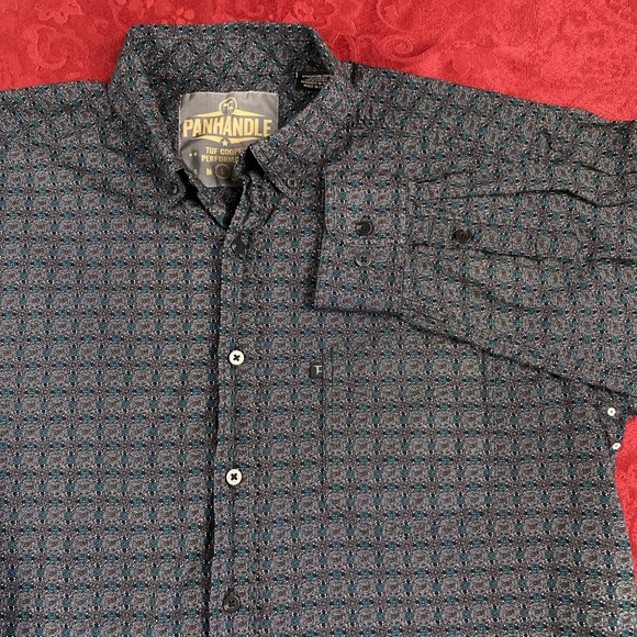 Panhandle Western Shirt Mens L BLK/Gray Geometric Tuf Cooper Stretch Performance - Picture 1 of 12